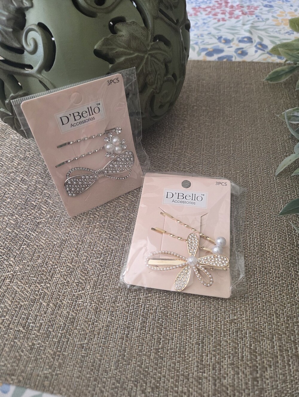 Gold Floral Pearl & Crystal Hair Pin Set - Gold